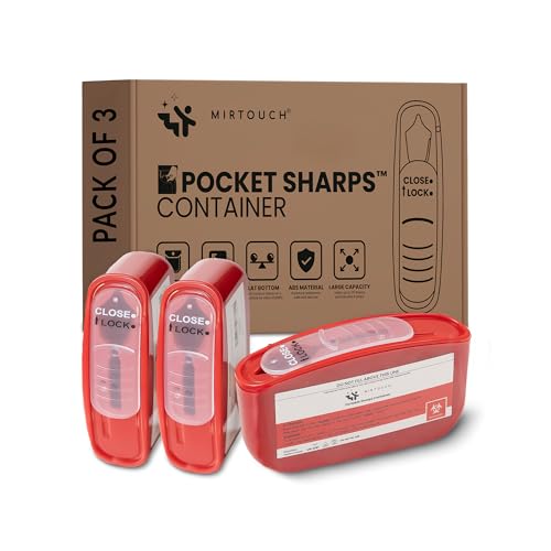 MirTouch - Pocket Travel Sharps Disposal Container - 80ml Pen Needle Container Disposal - High Quality, Flat Bottom, Translucent Lid, Easy-Use, Portable Sharps Container for Pen Needles, Lancets, Strips - 3 Pack