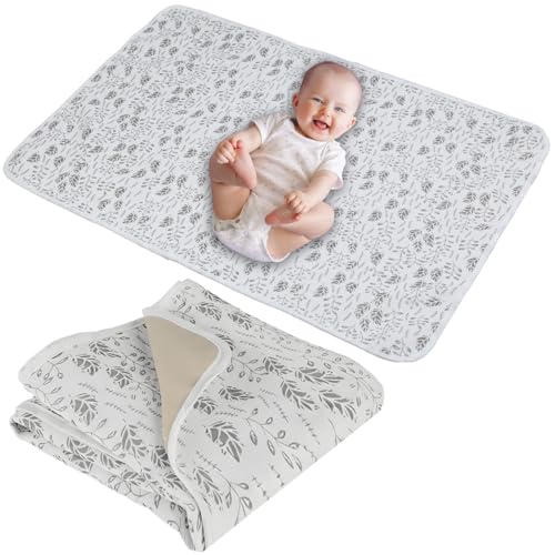 Baby Diaper Changing Pad, 19.7"x25.6" Waterproof Changing Pad Liners with 100% Muslin Cotton Front Top and Leather Back, Soft and Absorbent Portable C