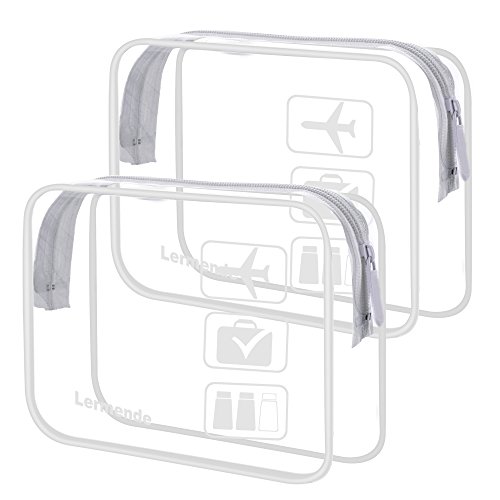 2pcs/pack Lermende Clear Toiletry Bag TSA Approved Travel Carry On Airport Airline Quart Sized 3-1-1 Compliant Bag Make-up Pouch Kit (White)