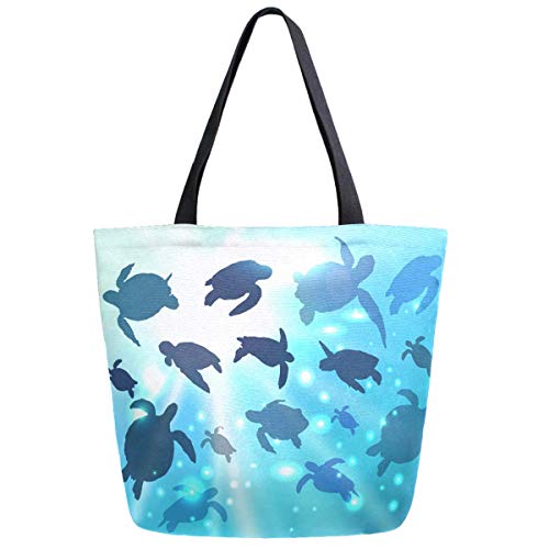 Beautiful Ocean Swimming Sea Turtles Extra Large Canvas Shoulder Tote Top Storage Handle Bag for School Gym Beach Weekender Travel Reusable Grocery Shopping