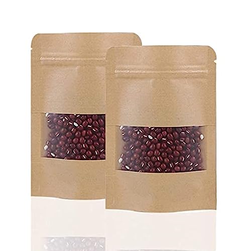 Image of ESKO Stand Up Ziplock Pouch - Reusable, Airtight Kraft Paper Storage Pouch(Brown)| 9X14 Cm(Pack Of 100)