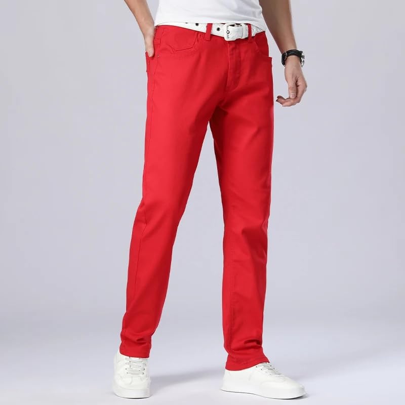 Autumn Men's Red Jeans Classic Style Straight Elasticity Cotton Denim Pants Male White Trousers3