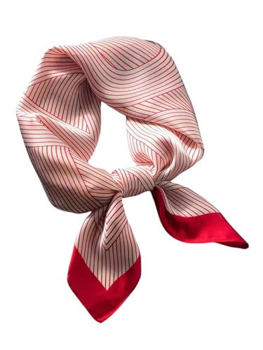 Verdusa Womens Retro Vintage Striped Satin Headscarf Elegant Large Square Scarves Hair Bandanas Red One-Size