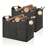 Faltbarer Holzkorb für Kaminholz 96L,Kaminholzkorb,Feuerholzkorb,Korb für Kaminholz, Brennholzkorb Filzkorb extra dicker Filz,Holzkorb für Kaminholz,verstärkter Griff -2 Pack Dunkelgrau
