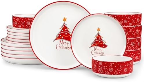 MALACASA Vajillas de Navidad Porcelana, 18 Piezas Vajillas Comple...