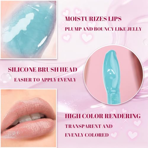 Image of WanTuoluo Jelly Lip Gloss, Soft Lip Tint, Instantly creates a Sheer Glass-like Shine, Cool Blue Red Rose Mocha Bean Chocolate Brown Colors, Smoothing, Moisturizing, Plump and Hydrated (B01)