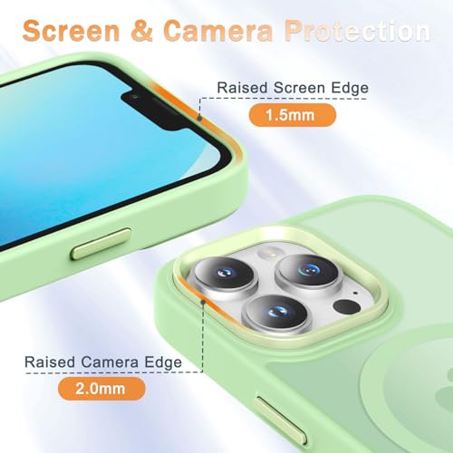 for iPhone 13 Pro Max Case, Matte Magnetic Phone Case with 1 Screen Protector, Support for Magsafe, Translucent Frosted Slim Shockproof Protective Cover for iPhone 13 Pro Max 6.7 inch, Mint Green