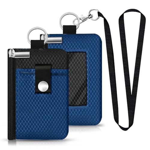 Image of Minimalist RFID Blocking Small Wallet with ID Window,WaterResistant Zip Id Case Wallet with Lanyard Keychain for Cards,Cash,Travel,Women,Men (Electric Blue /Black)