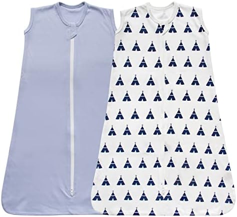 LILBESTIE 2 Pack Baby Sleep Sack, 100% Cotton Sleeveless Wearable Blanket with 2-Way Zipper for Infant Boys Girls Clothes, S(0-6 Months)