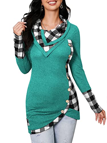 Rosegal Women's Long Sleeve Pullover Turtleneck Plaid Thin Tunic Sweatshirt Top Blouse Green #TOP1