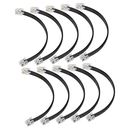 RIIEYOCA 6 pulgadas corto RJ12 cable recto 6P6C macho a macho cable telefónico plano, compatible con datos y voz (Negro, 10Pack)