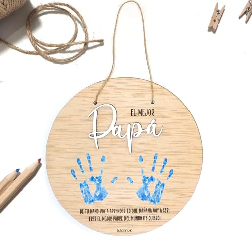 Imagen de Recuerdo madera huella o dibujo bebé día del padre regalo Papá Cuadro recuerdo para colgar en Madera regalo Dia del Padre Bebé Lulamuk