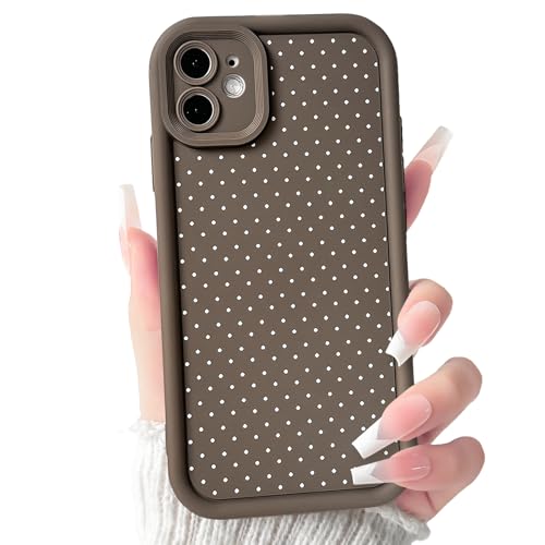 NITITOP Compatible with iPhone 11 Case Vintage Cute Little Polka Dots Pattern for Women Men Girls Boys Full Camera Lens Slim Shockproof Protective Phone Cover - Brown