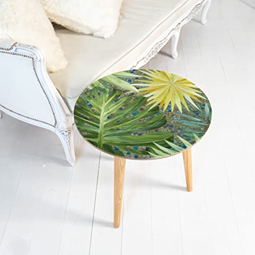 Monstera Handmade Mosaic Stained Glass Small Round Coffee Table High-Gloss Coffee Tables For Living Room Decor Mosaic Side Table #TOP1