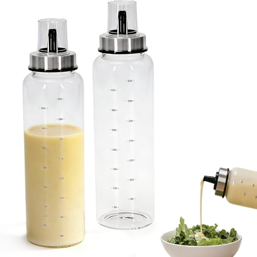 Punorric 2-Pack Salad Dressing Shaker with lid - 500ml/17.6oz Borosilicate Glass Sauce Bottle Leak-Proof Oils Vinegars & Salad Dressings Container Condiment Bottle for marinades Honey Syrup - B