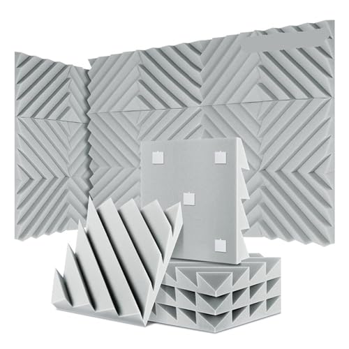 Soundproof Wall Panels 12/24 Pcs Home Studio Acoustic Absorption Panel Groove Sound Absorber High Density 3d Decorative Wall Panels(LXC-Grey,12 Pcs,Medium Density)