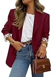 PRETTYGARDEN Blazers for Women 2026 Fall Work Office Suit Jackets Dressy Open Front Leopard Blazer Business Casual Outfits (Burgundy,Medium)