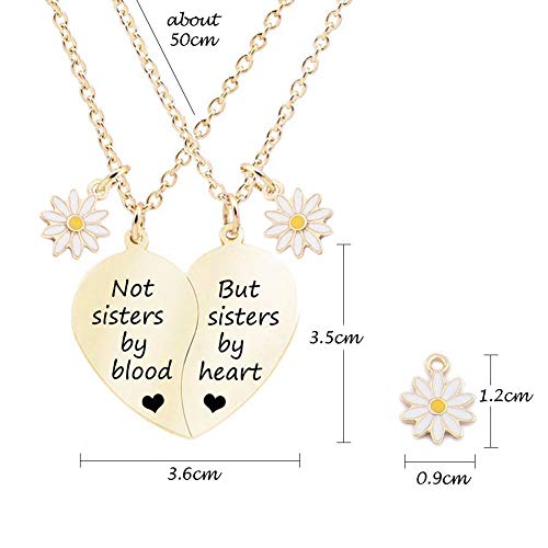 MJartoria BFF Necklace for 2-Split Valentine Heart Necklace Best Friends Not Sisters by Blood Daisy Pendant Friendship Necklace Set of 2 Gifts for Her3