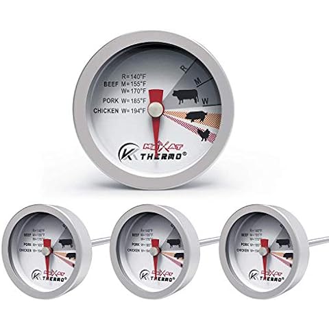 KT THERMO Steak Button Thermometer, Poultry Meat Thermometer, Instant Read Food Stainless Steel Dial Thermometers, Grill Mates Barbecue BBQ Tools, Grilling and Baking Steak Thermometers, Set of 4 Cover