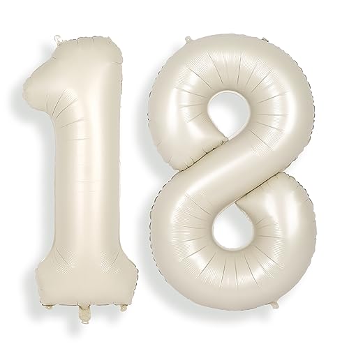 SUWEN 40 Inch Cream White Large 18 Number Balloons Big Foil Helium Number Balloons 0-9 Jumbo Happy 18th Mylar Birthday Party Decorations for Boy or Girl 81 Anniversary Party Supplies