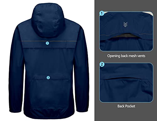 Little Donkey Andy Men's Cycling Stretch Rain Jacket With Hood, Windproof And Waterproof, Ultralight Packable Navy Size L #TOP4