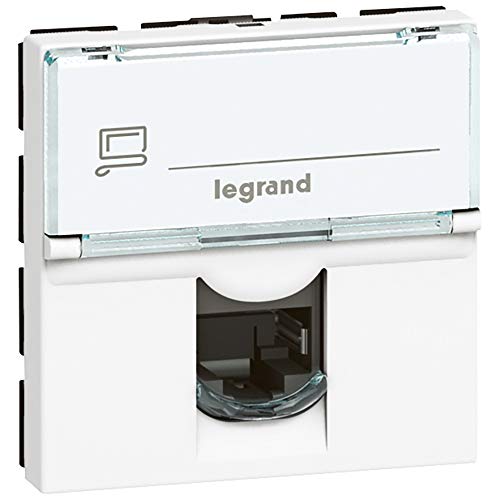 Prise Cat6 STP Legrand Mosaic 076566 blanche avec 2 modules pour réseau RJ45