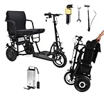 Mobility Folding Electric Scooter 3 Wheel 2 Motors, 48V, 15Ah, Lightweight Portable Power Travel Scooter Long Range (20m), Powerful, Dual Motors, Airline Approved