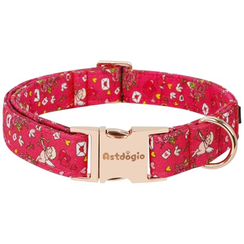 Astdogio Valentine's Day Cotton Dog Collar, Cute Dog Collars with Heart, Cupid & Rose,Adjustable Pet Collar for Small, Medium, and Large Dogs, Ideal for Puppy Girl Boy Female Male Dogs Gifts-XS