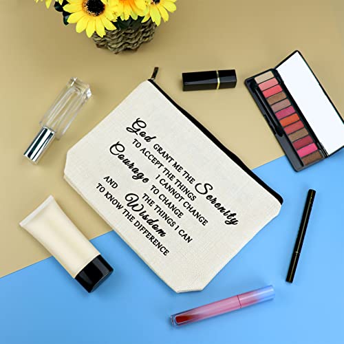 Christian Makeup Bag Serenity Prayer Gift Inspirational Gift for Women Cosmetic Bag Sobriety Addiction Recovery AA Gifts Religious Gift for Her Encouragement Motivational Gift Travel Toiletry Pouch - Image 3