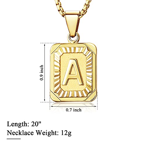Kissyan Initial Letter Pendant Necklace For Mens Womens, 18K Gold Plated Square Capital Monogram Necklace Alhpabets From A-Z Box Figaro Chain Necklace(Square Letter A) #TOP5