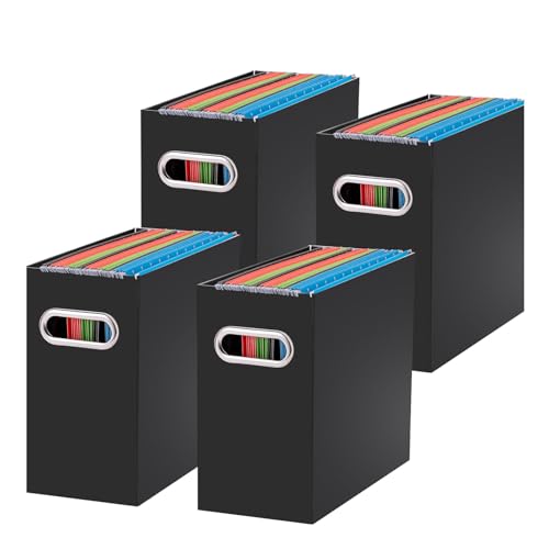 Oterri File Organizer, 4 Packs Small Storage Box, Cardboard File Folder Organizer, Collapsible File Box for Hanging File Folders Letter Size, Portable