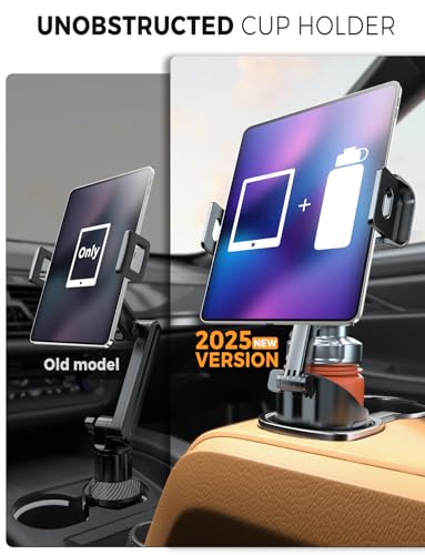 eSamcore Cup Hold Tablet Holder Mount for Car, [Unobstructed Cup Holder] for iPad Holder with Flexible Hollow Mount Base, 360 Rotatable Deep Clamp Compatible with 6”-11” iPad, iPhone, Foldable Phones