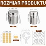 2 szt. posypywacza do kakao, posypywacz do cukru pudru ze stali nierdzewnej z pokrywką zachowującą świeżość i 16 szablonów do cappuccino, 10 naklejek Crayful, posypywacz do mąki, posypywacz do kakao