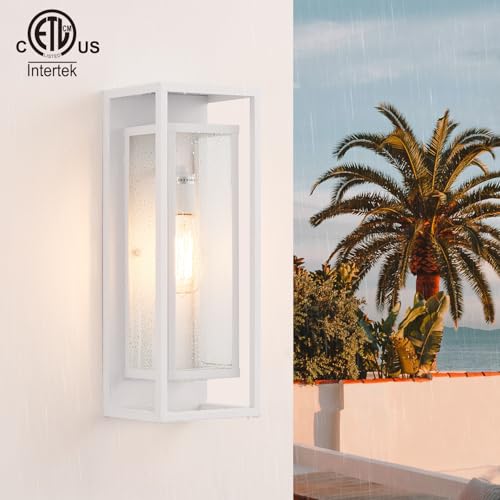 Image of mirrea 18 inch Modern Outdoor Porch Wall Light, Matte White, 2 Pack