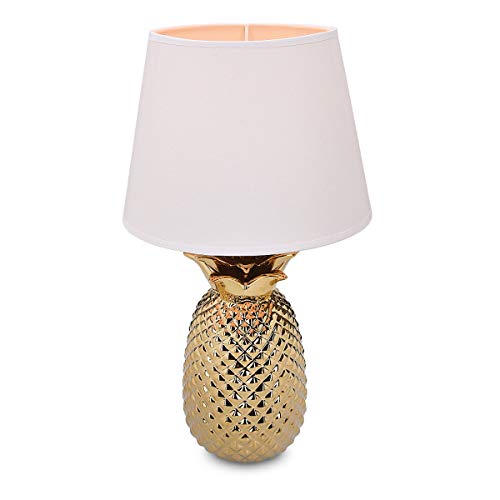 Navaris Gold Pineapple Table Lamp - 15.75" H Modern Tropical Decor Light With Ceramic Base For Bedroom, Living Room, Tables - Medium, White Shade #TOP12