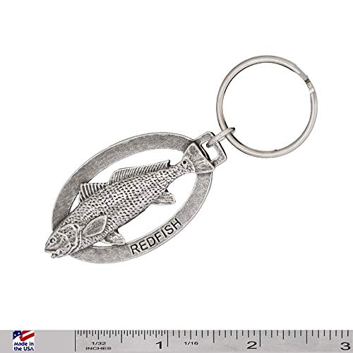 Redfish Keychain, Pewter, S031KC, 2”, 100% Handmade in The USA, Red Drum Fish Keychain, Red Drum Key Chain, Fish Keychain, Key Ring, Key Fob, Fishing Gift, 200 Fish Designs Available2