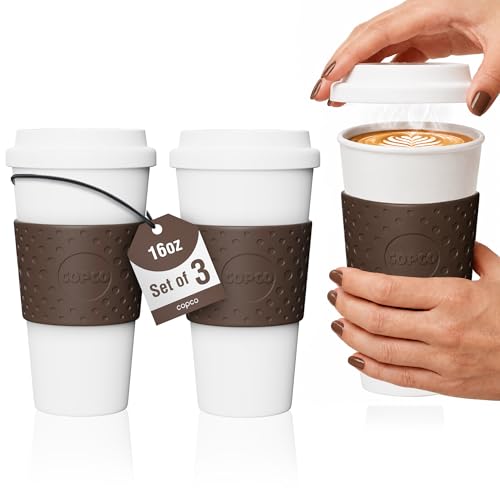 Copco 16 oz Acadia Travel Mug Set – Reusable Double-Wall Coffee Cups with Non-Slip Sleeve...