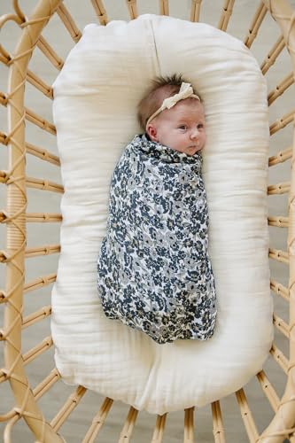 Image of Mebie Baby Liberty Floral Muslin Swaddle, Modern and Neutral Swaddle Blanket for Baby Girl or Boy, Soft Baby Blankets, Newborn Blanket, 0-3 Month, Comfy Wrap, Baby Essentials & Gifts