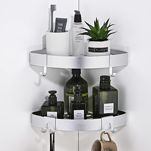 TRUSTLIFE Bathroom Storage Organizer Shower Corner Shelf No Drilling Wall Mounted Bathroom Shelf with Hooks