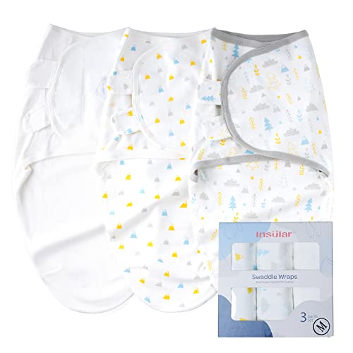 Image of insular Baby Swaddle Wrap, Swaddle Blanket for Newborn and Infant, Adjustable Swaddling Set for Boy and Girl, Soft Cotton Baby Sleep Sack 3 Pack, Forest, Medium(3-6 Month)