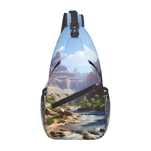 Sac de poitrine croisé homme femme noir imprimé Grand Canyon en taille unique