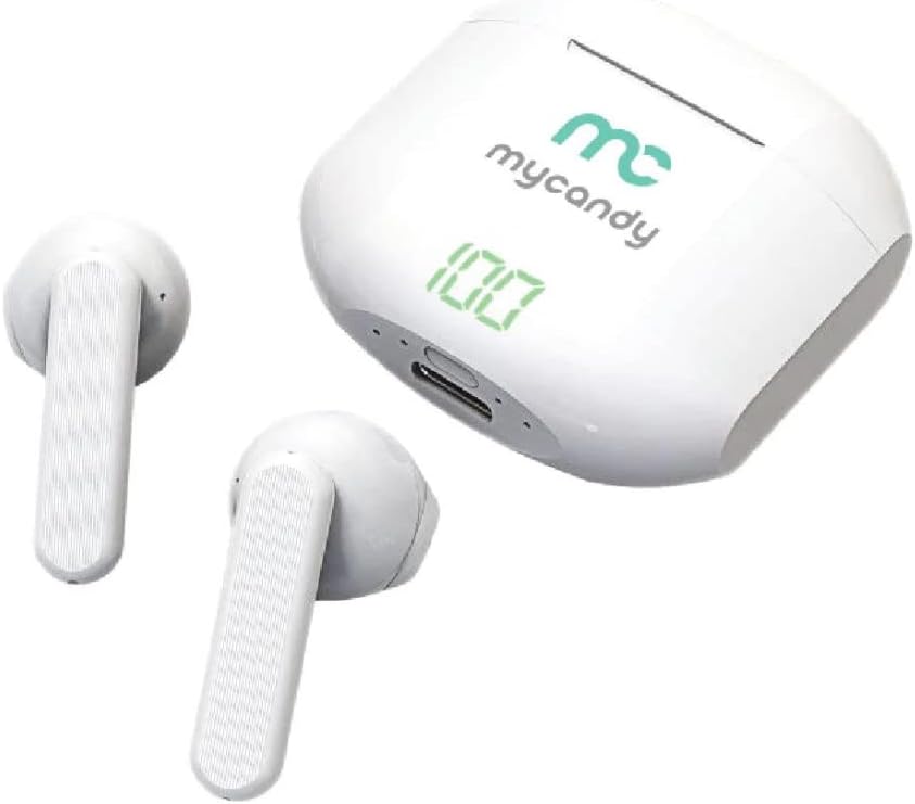 My candy TWS 175 Compact True Wireless Earbuds With Digital Battery-Level Display (White)