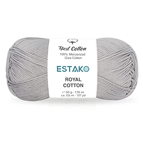 Image of Estako Royal Cotton, 100% Mercerized Giza Cotton Yarn, Soft, Super Fino 1 for Crochet and Knitting 1.76 Oz (50g) / 137 Yrds (125m) (5056 - Light Grey)