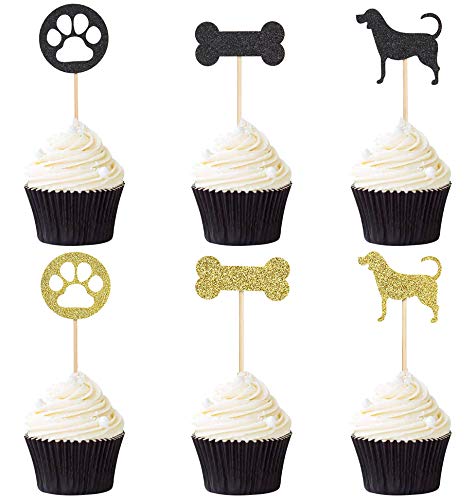 Tetor Dog Cupcake Toppers Dog Bone Footprint Cupcake Toppers Cake Picks for Birthday