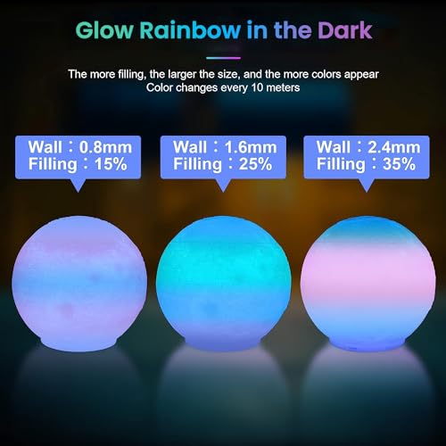 Image of Glow in The Dark PLA Filament 1.75mm Rainbow (Multicolor) 1KG, Color Changes Per 10-13m, Diameter + /- 0.03mm, Neatly Wound Spool, Vacuum Packaging