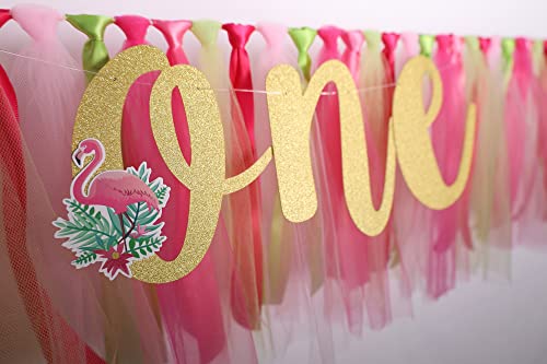 Flamingo Highchair Banner Decoration for Baby - 1st First Birthday Banner, High Chair Fabric Garland Party Supplies, Red Yellow Green, Photo Props, Handmade by MIAUL - Used condition - Image 5