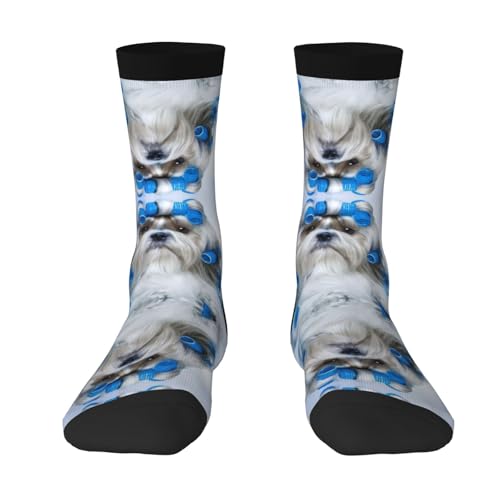 QAZWZML Calcetines deportivos con estampado de perro Shih Tzu, calcetines blancos cálidos a media pantorrilla, adecuados para actividades al aire libre., 3 Negro, Altoa única