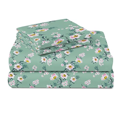 Image of HOMEKART 3D Printed 144 Tc Microfiber Double Bedsheet with 2 King Size Pillow Covers Breathable | Wrinklfree | Summer | Topsheet (Green Flowral Cricle Print, 90 x 90 Inches)