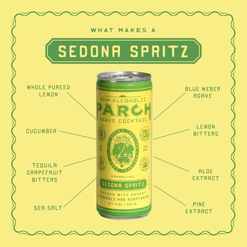 Image of PARCH Sedona Spritz Non Alcoholic Cocktails (8.4 oz, 8-Pack) - Cucumber & Aloe Mocktails with Adaptogens - Plant Based, Vegan, Functional and Gluten-Free Non Alcoholic Spirits with Agave, Hibiscus, & Lime