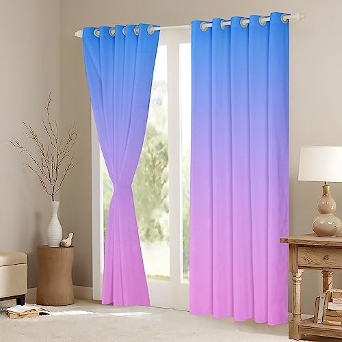 Homemissing Ombre Blackout Curtains(30%-50%) Pink Window Curtains for Kids Rainbow Window Dreapes Blue Pink Ombre Window Treatments W52*L63 - Image 3